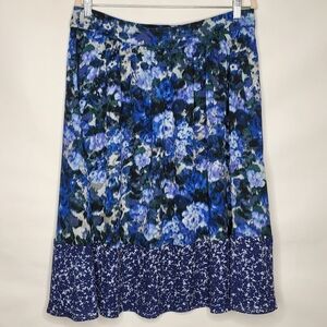 Adrianna Papell Floral Satiny Midi Skirt Size 14 with Pockets Watercolor Print